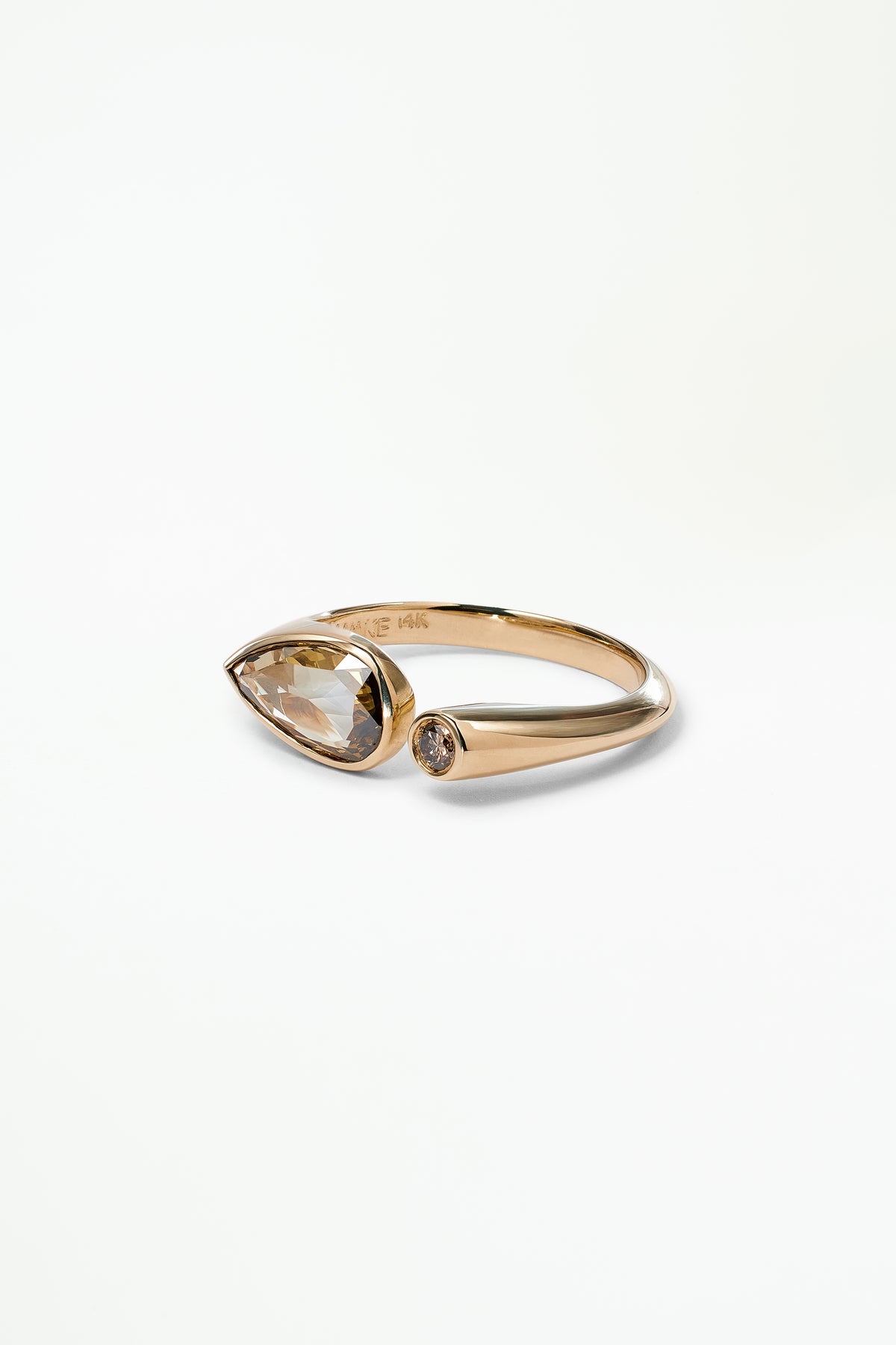 Pear and Round Cut Champagne Diamond Dyad Signet Ring No. 12