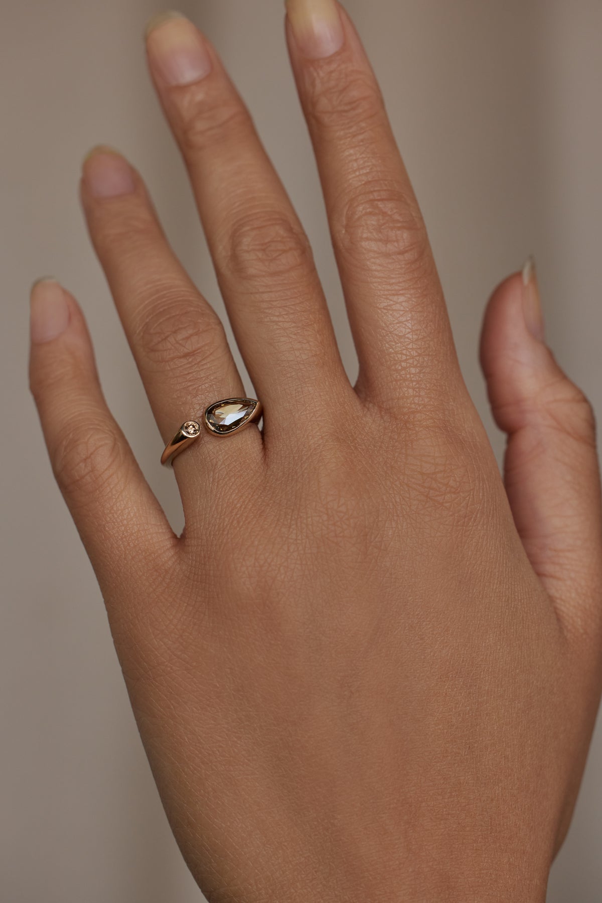 Pear and Round Cut Champagne Diamond Dyad Signet Ring No. 12