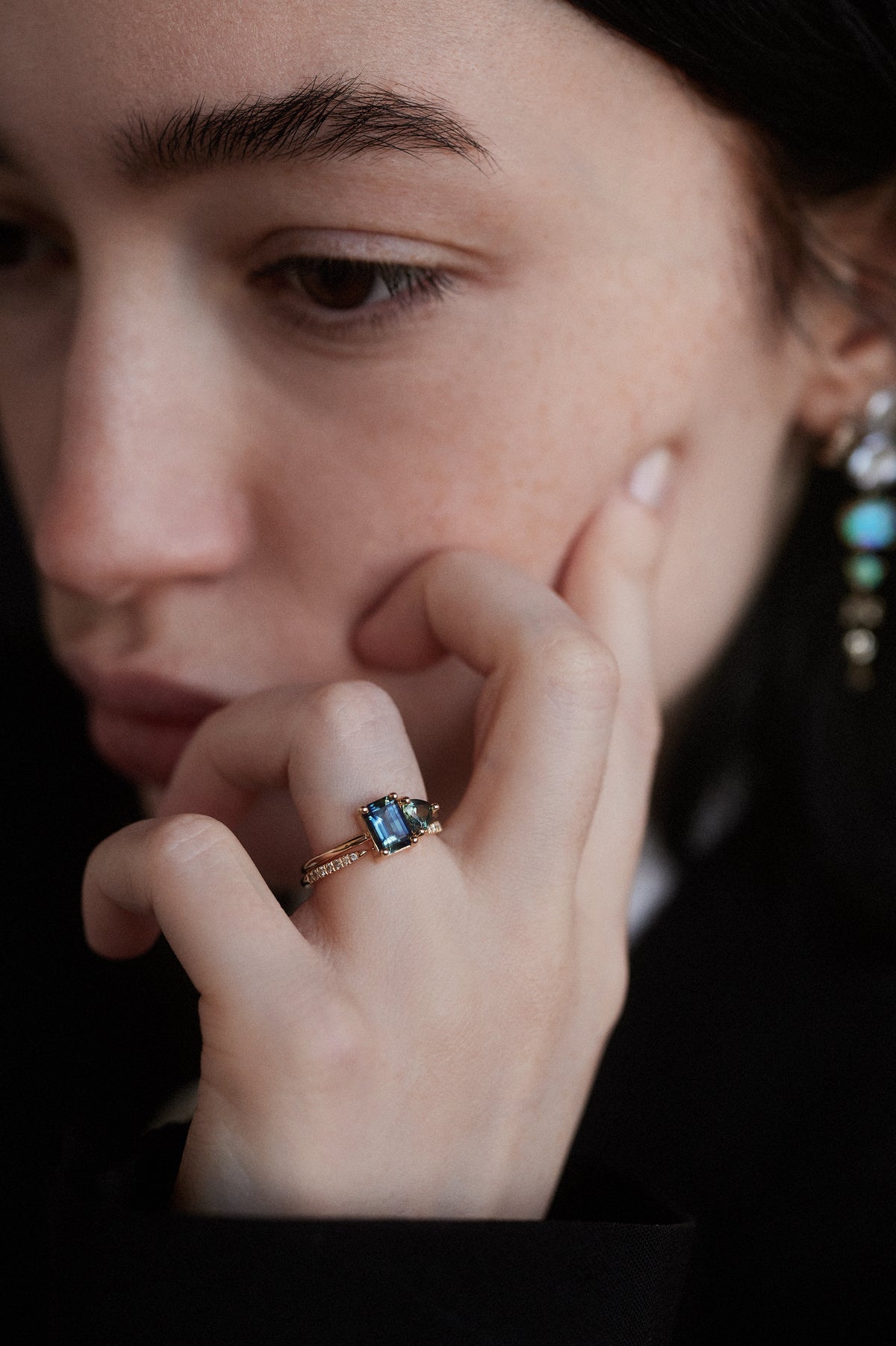 Emerald And Trillion Cut Sapphire Mosaic Ring No. 45