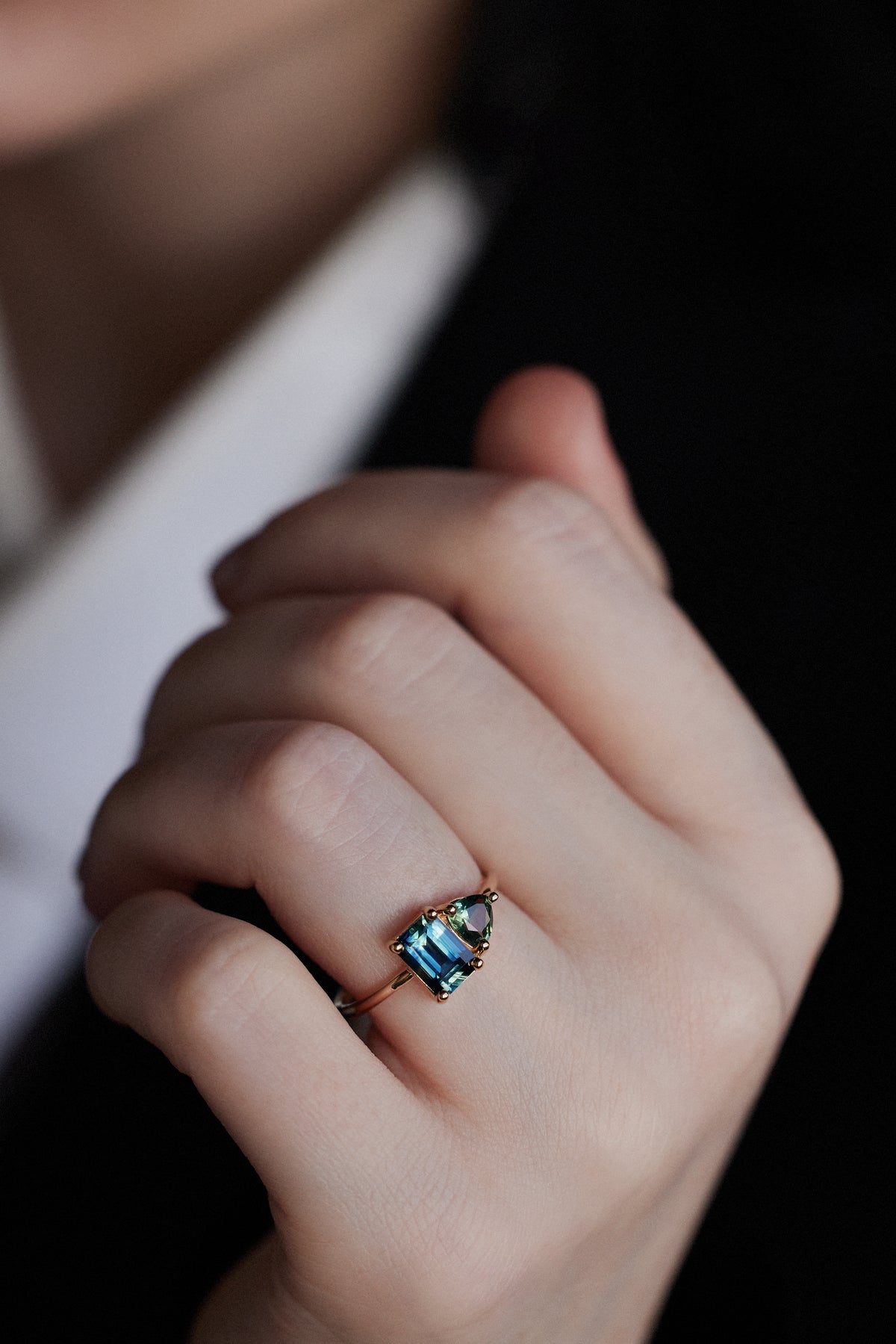 Emerald And Trillion Cut Sapphire Mosaic Ring No. 45