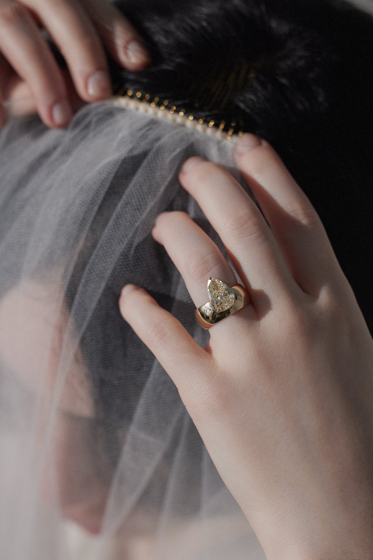 Vintage Pear Cut Diamond Dome Monolith Ring No. 44
