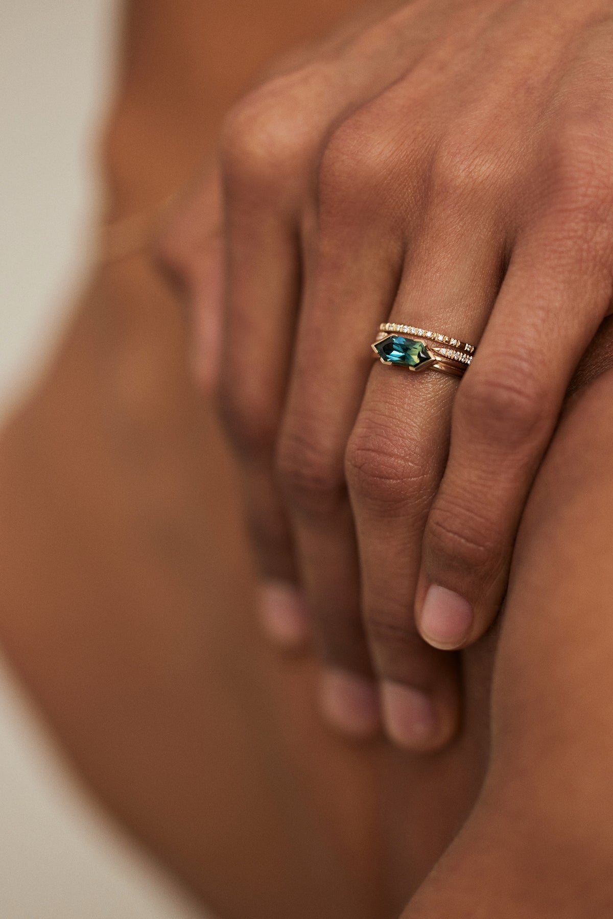 Hexagon Cut Sapphire Ridge Solitaire Ring