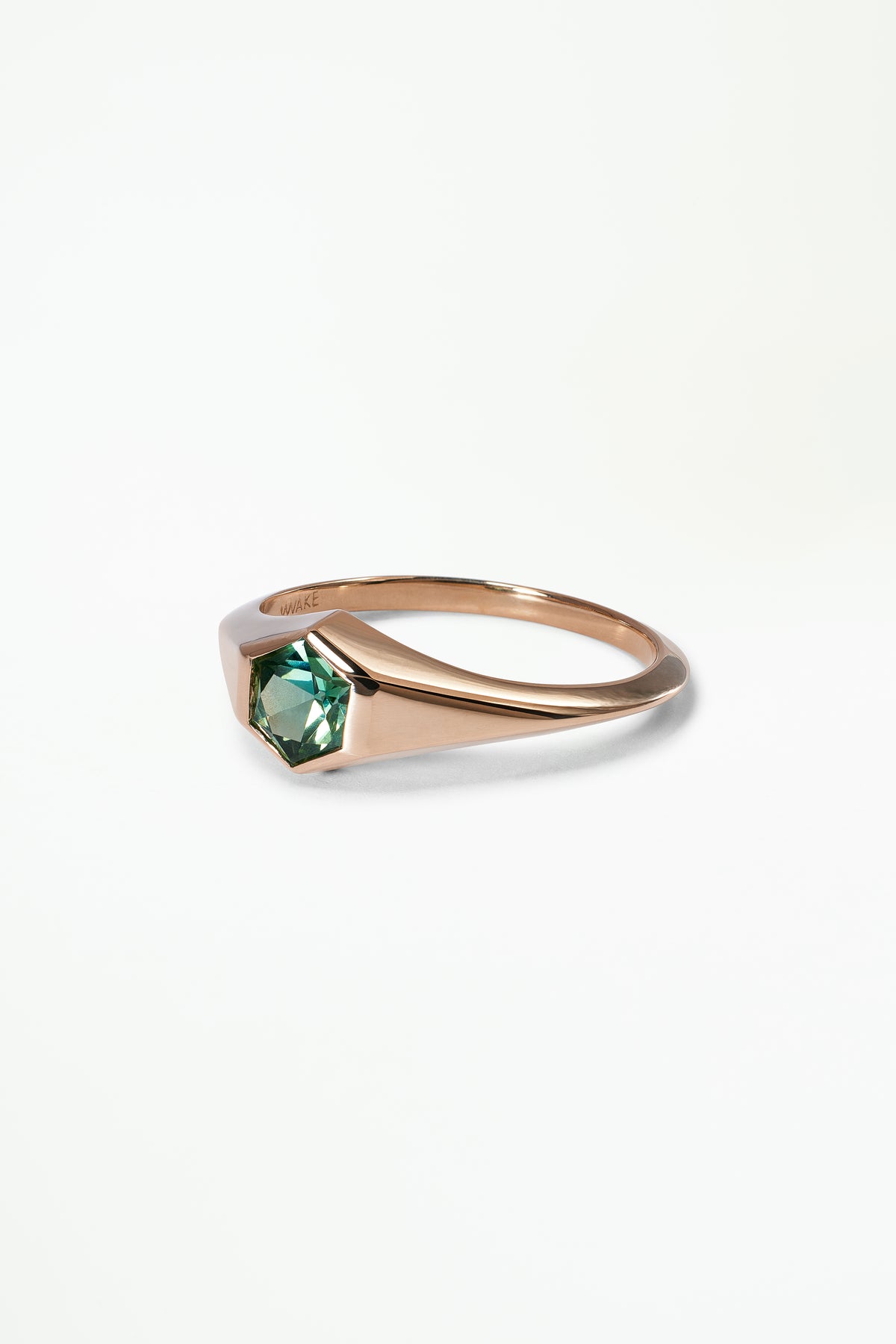 Hexagon Cut Green Sapphire Signet Ring No. 17