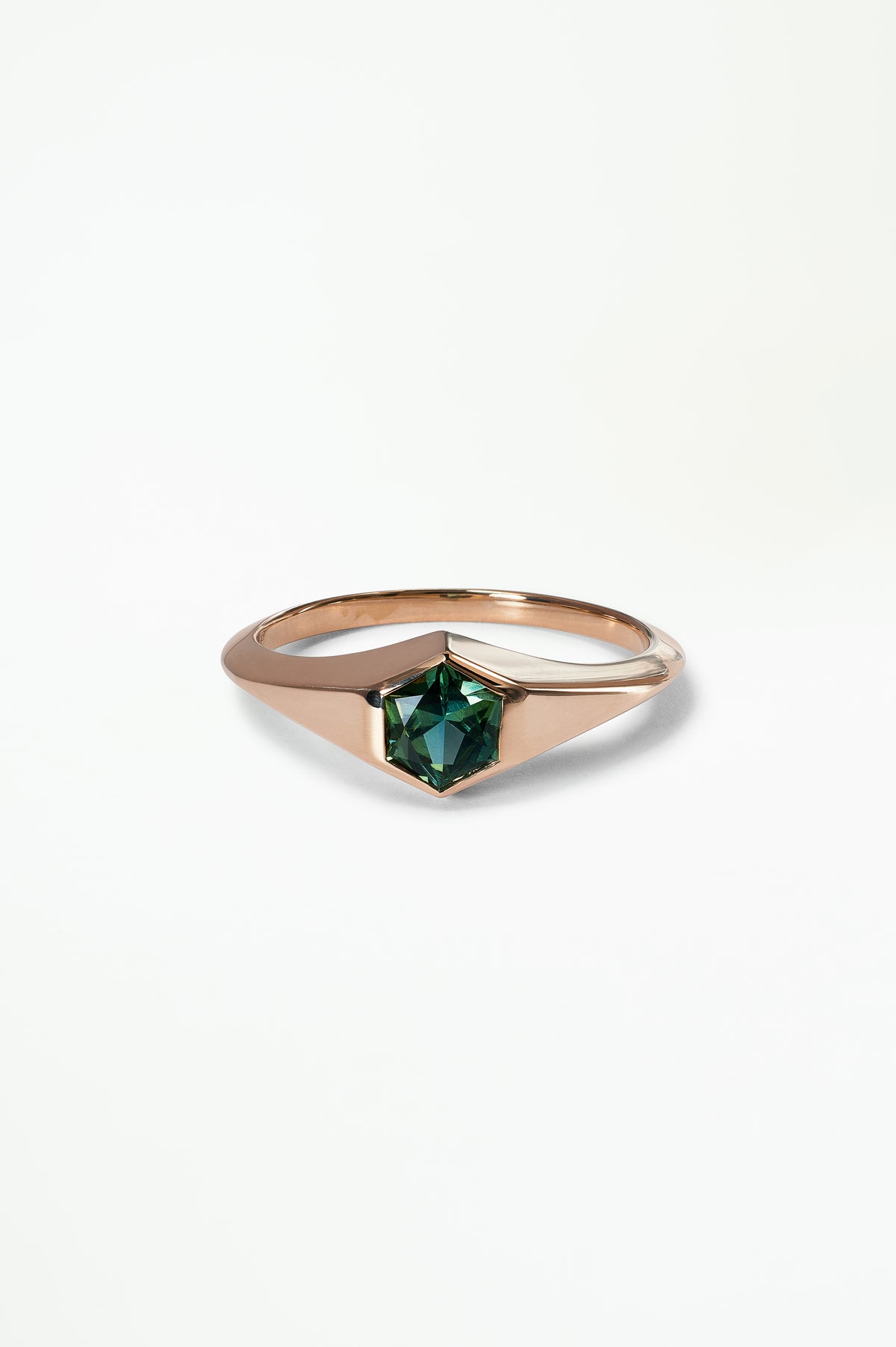 Hexagon Cut Green Sapphire Signet Ring No. 17