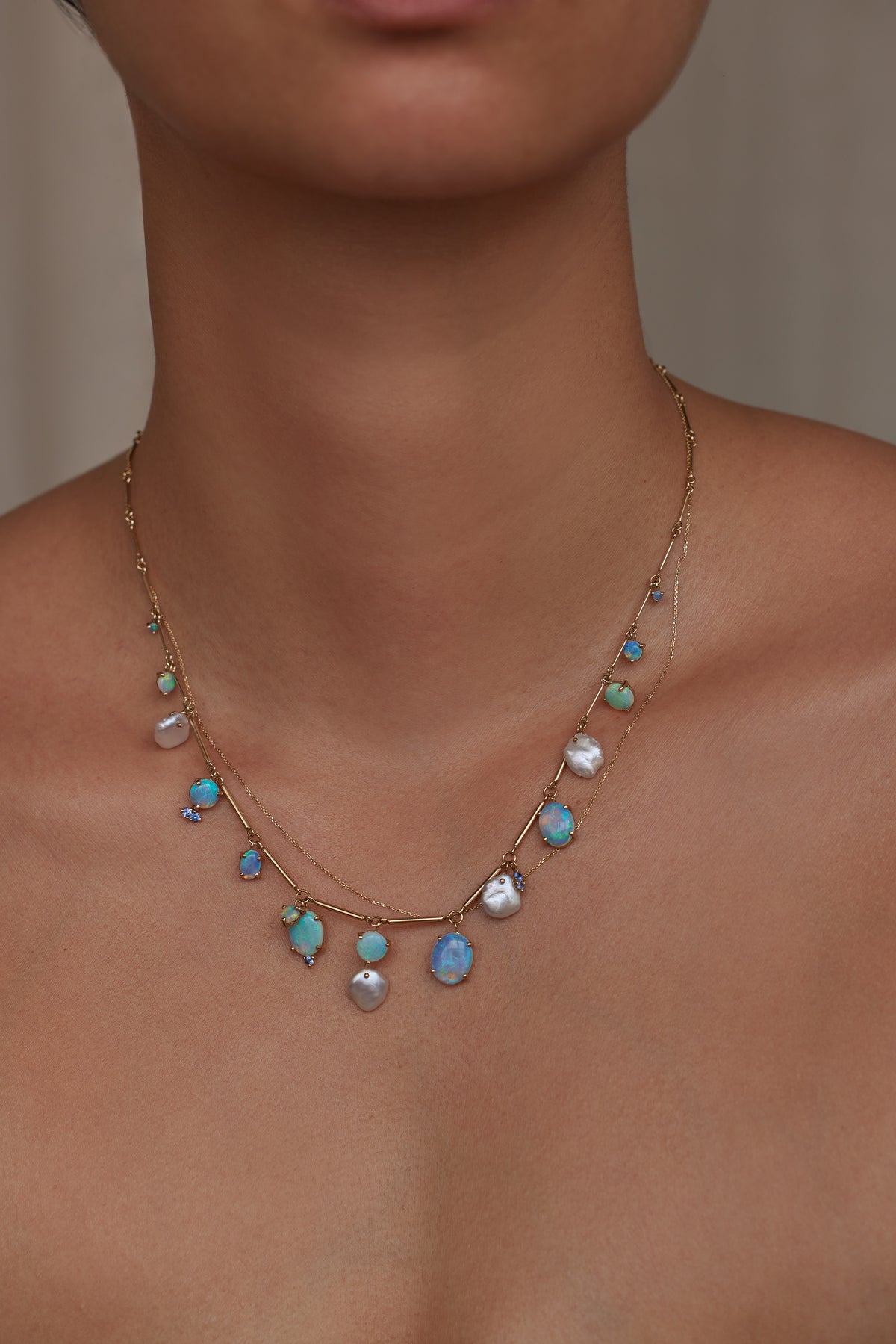 Opal and Pearl Token Necklace No. 3