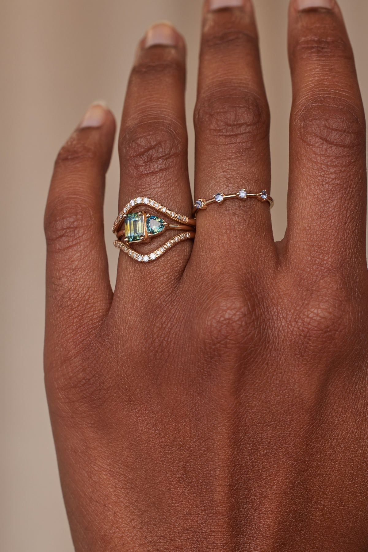 Emerald and Trillion Cut Sapphire Mosaic Ring No. 42
