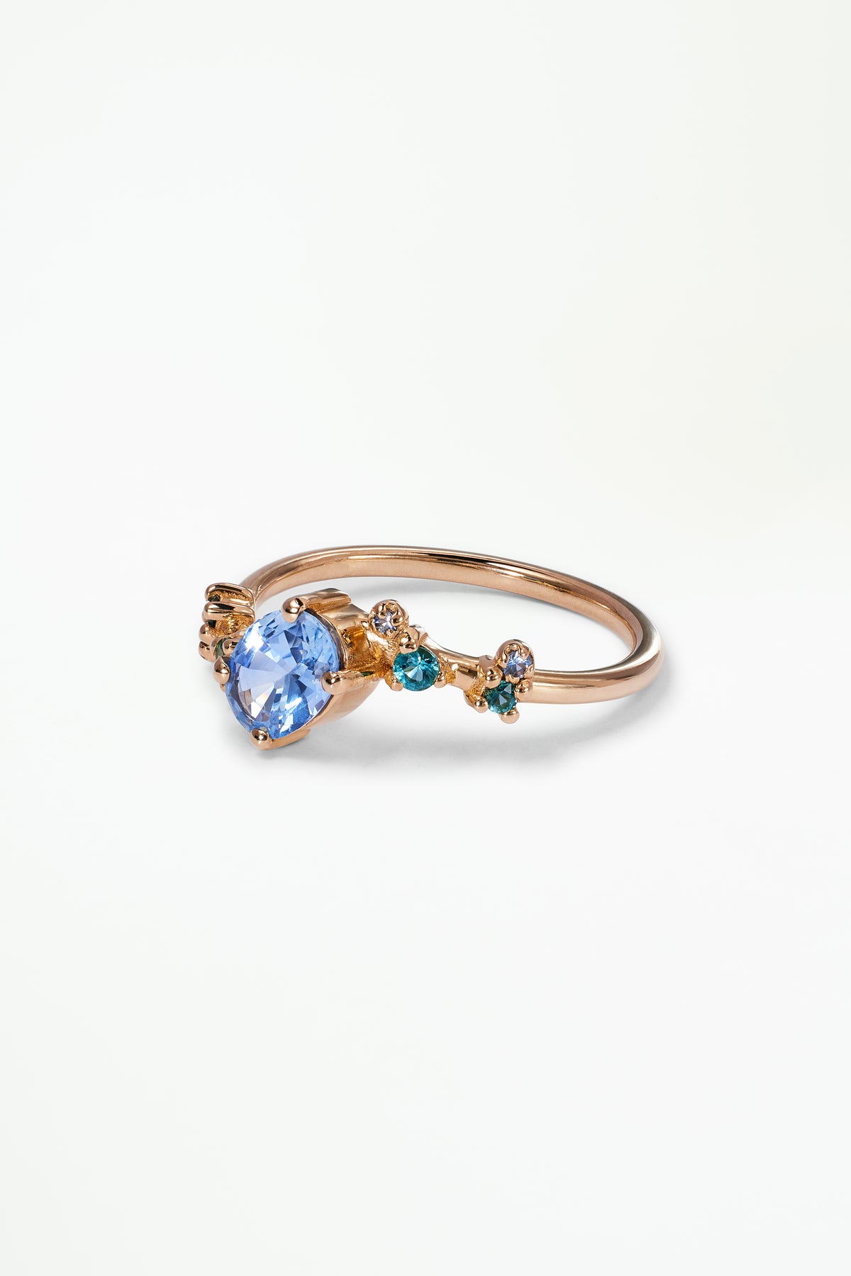 Oval Cut Sapphire and Tourmaline Organic Crossover Ring