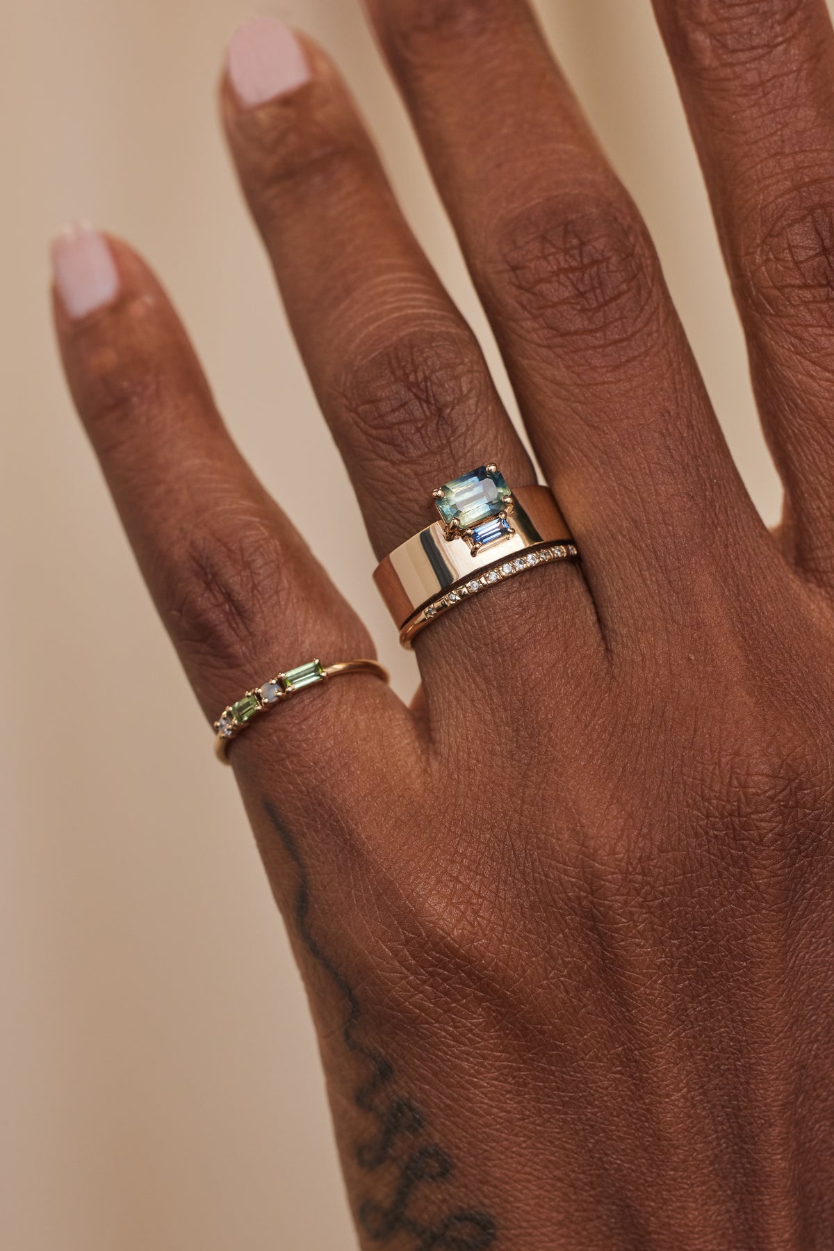 Emerald and Baguette Cut Sapphire Bricolage Ring No. 15