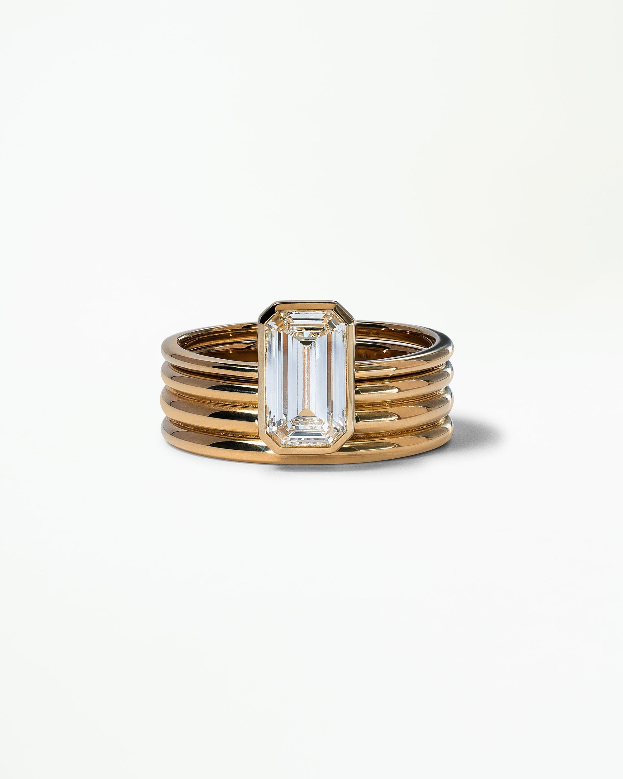 Emerald Cut Diamond Ridge Ring Set