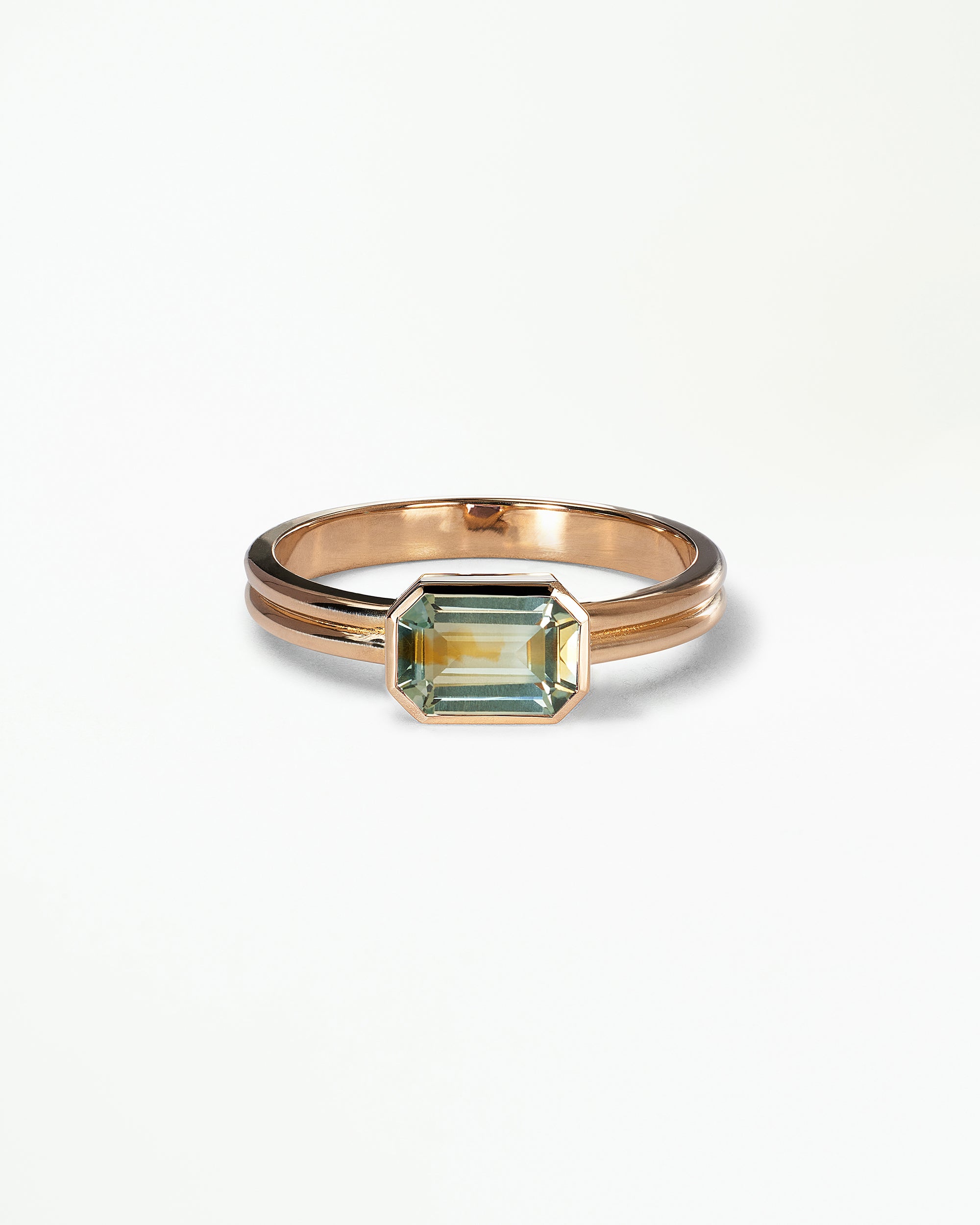 Emerald Cut Gemstone Ridge Solitaire Ring