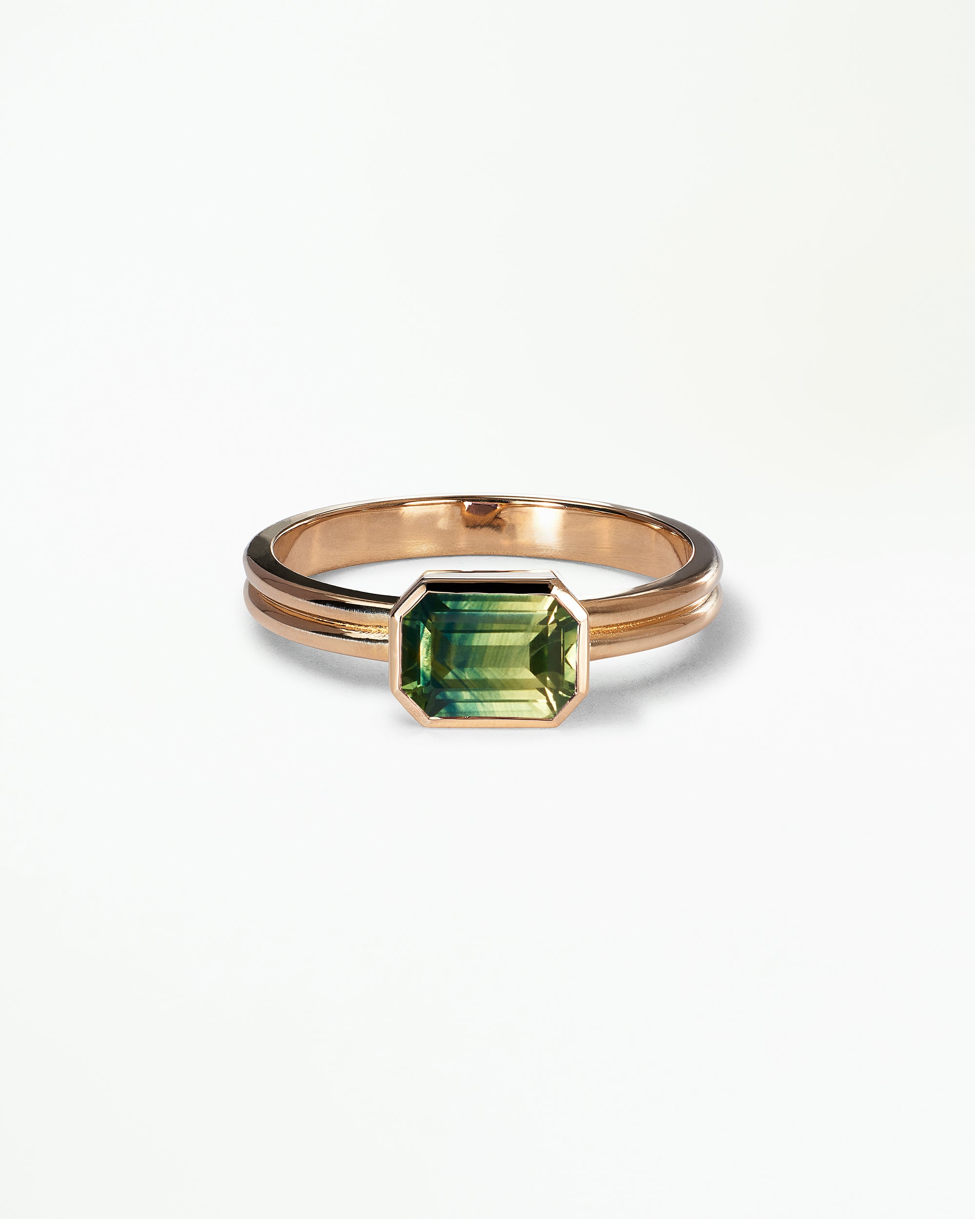 Emerald Cut Gemstone Ridge Solitaire Ring