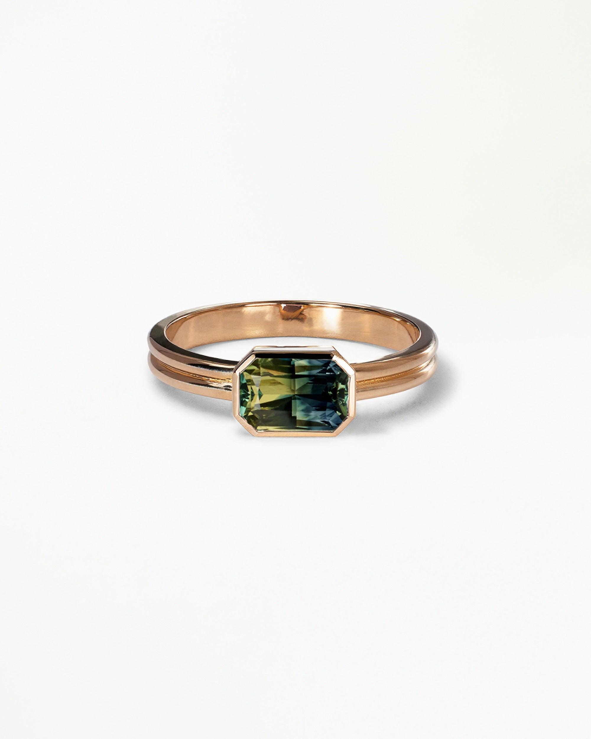 Emerald Cut Gemstone Ridge Solitaire Ring