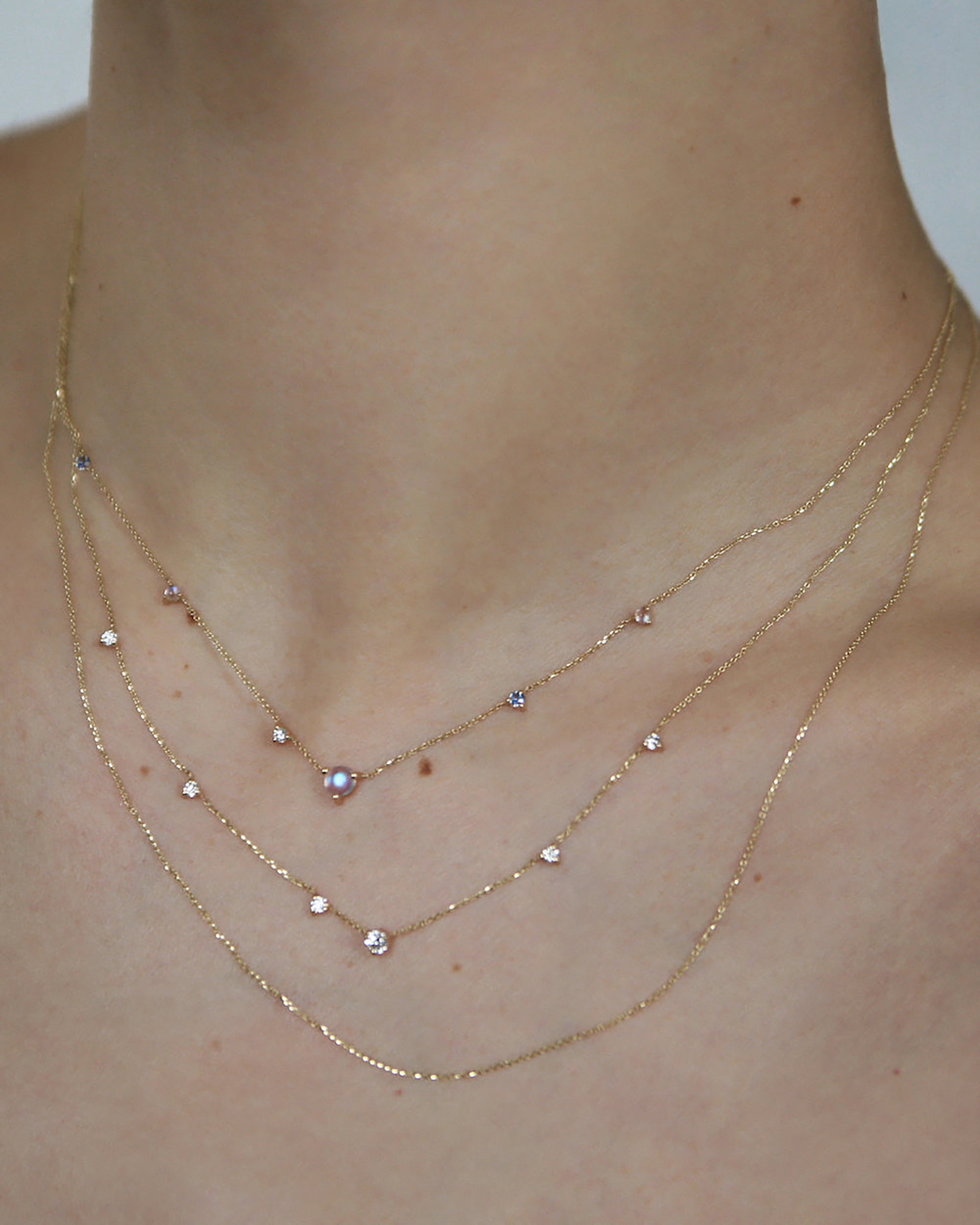 Moonstone and Diamond Linear Chain Necklace