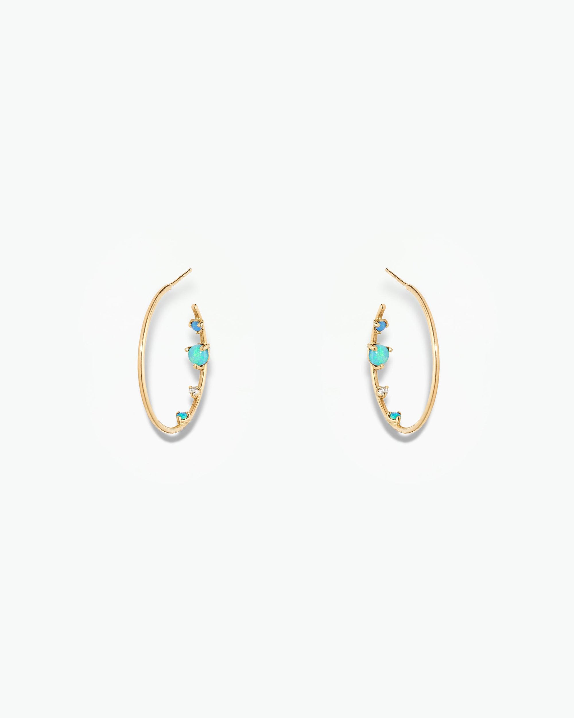 Opal and Diamond Inverted Hoop Earring