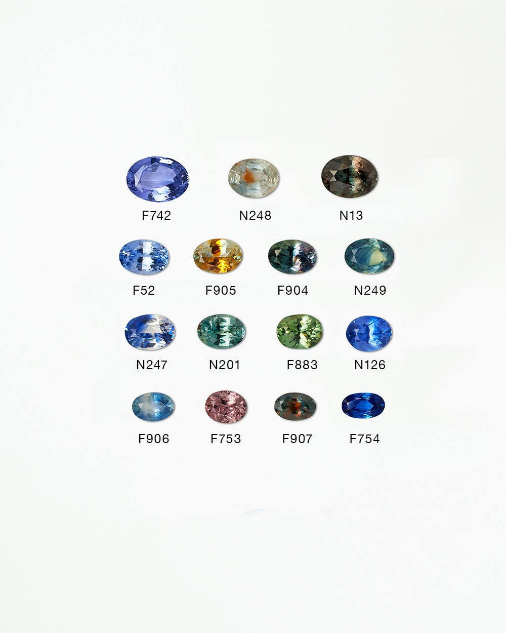 [lifestyle]Collection of colorful gemstones with labels on a white background