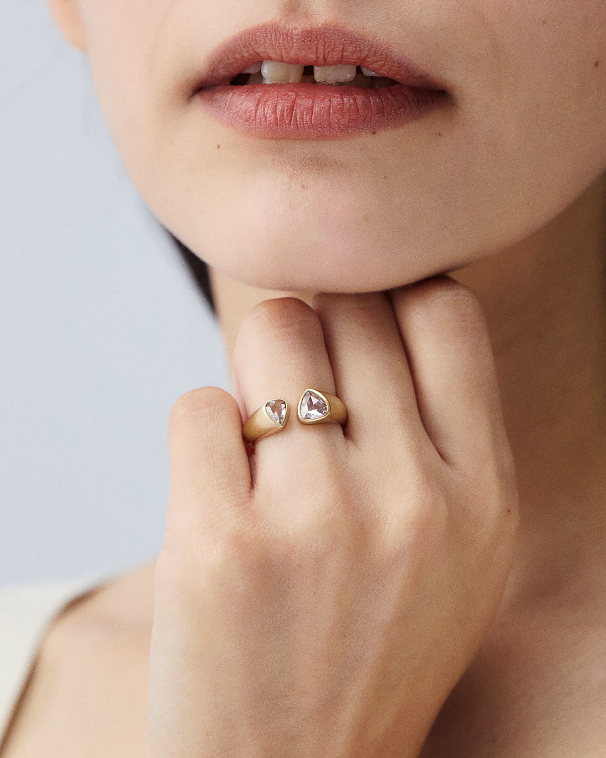 Pear Rose Cut Diamond Dyad Ring