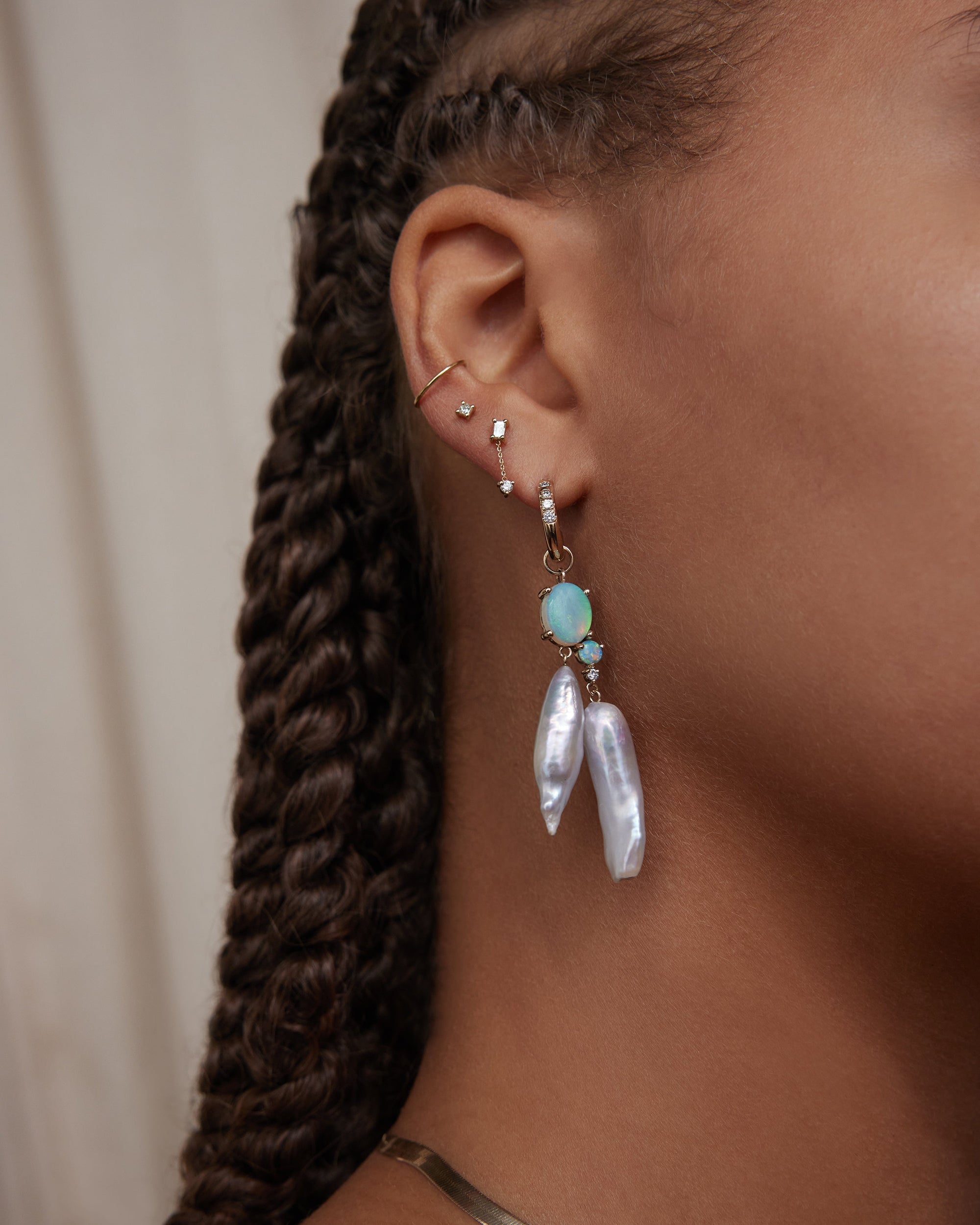 Pearl and Opal Cluster Earrings