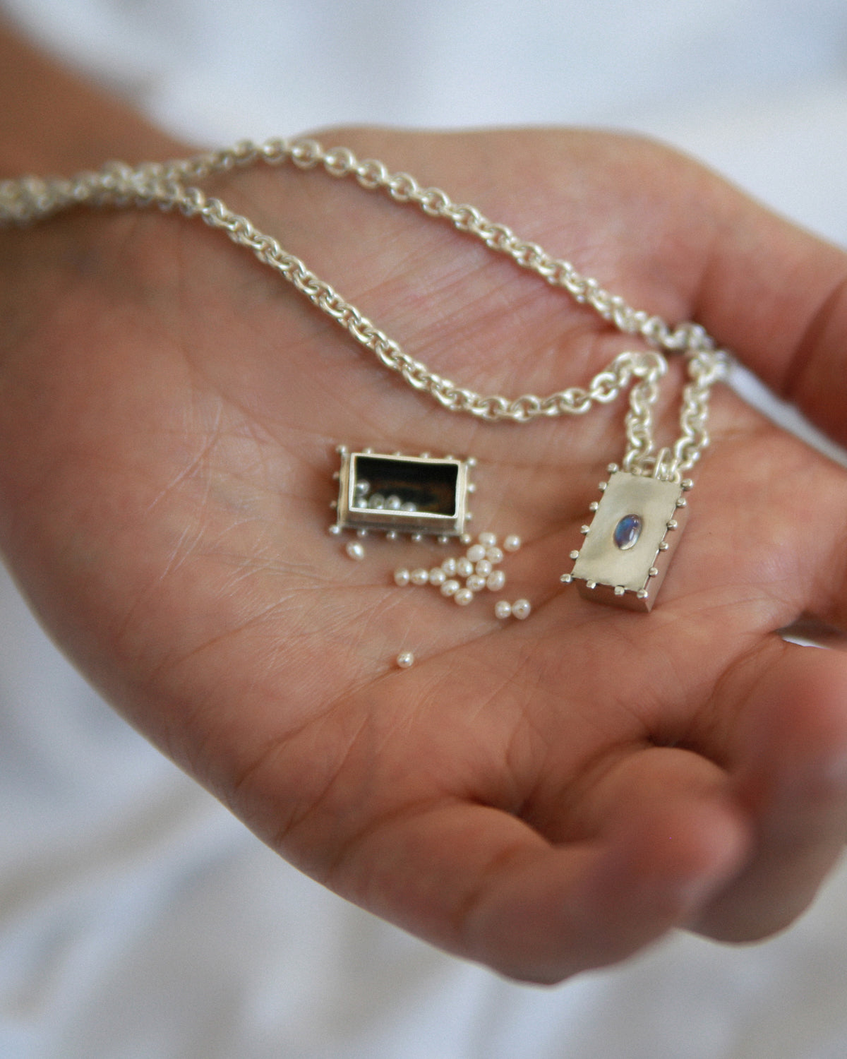 Silver Moonstone Box Charm