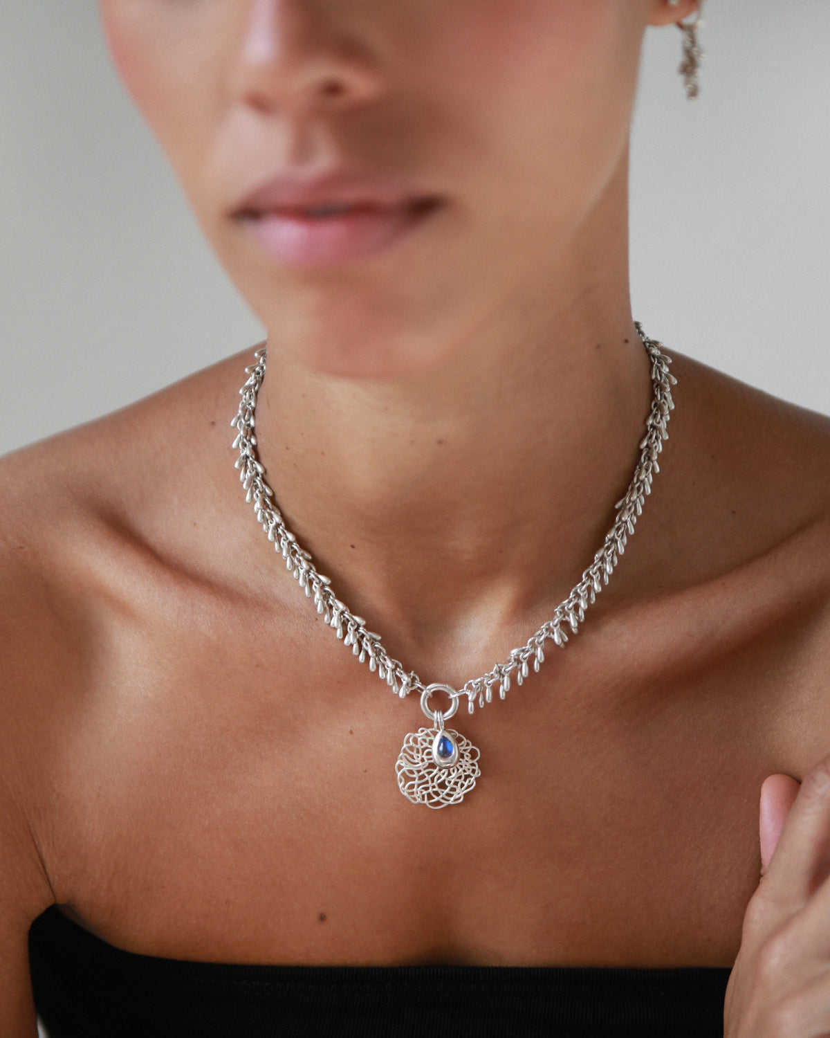 Silver Moonstone Pear Charm
