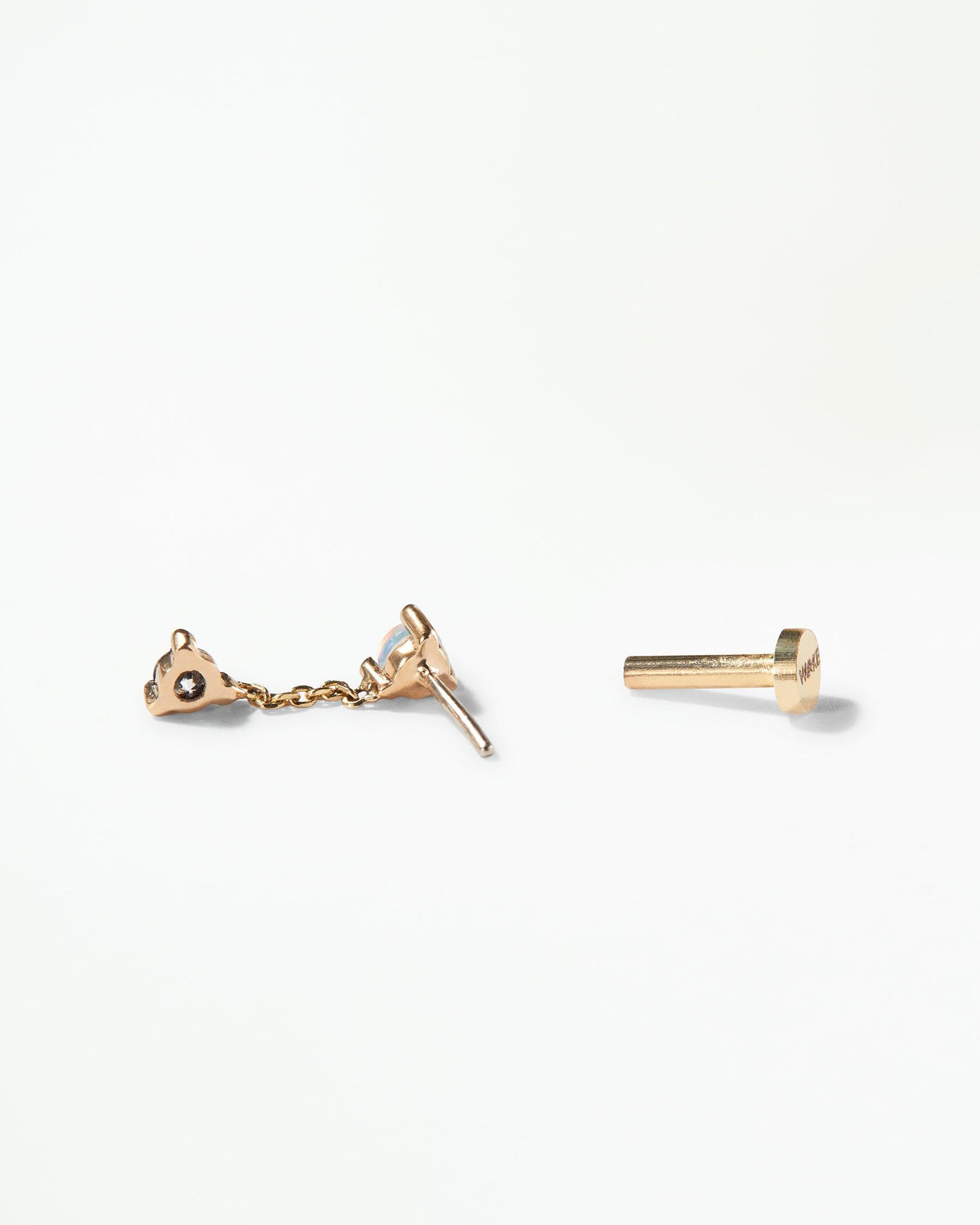 Small Opal and Diamond Two-Step Chain Flat Back Earring