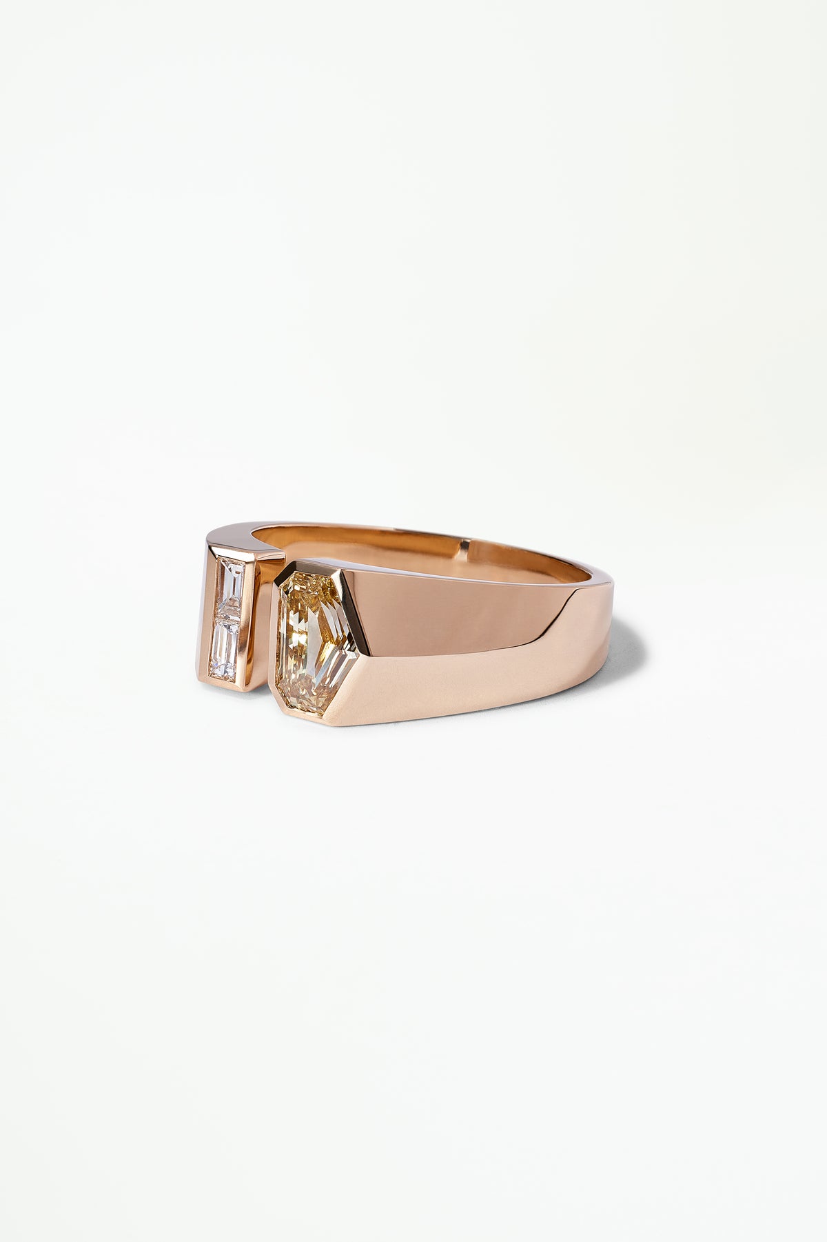 Shield Step Cut Diamond Dyad Signet Ring No. 10