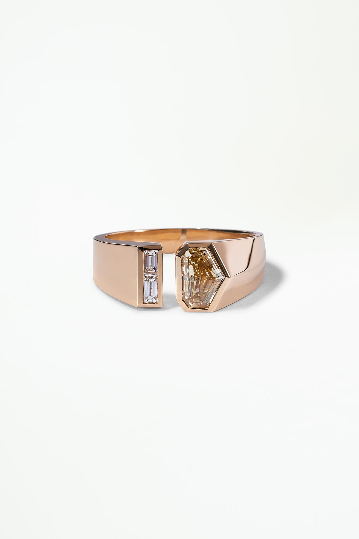 Shield Step Cut Diamond Dyad Signet Ring No. 10