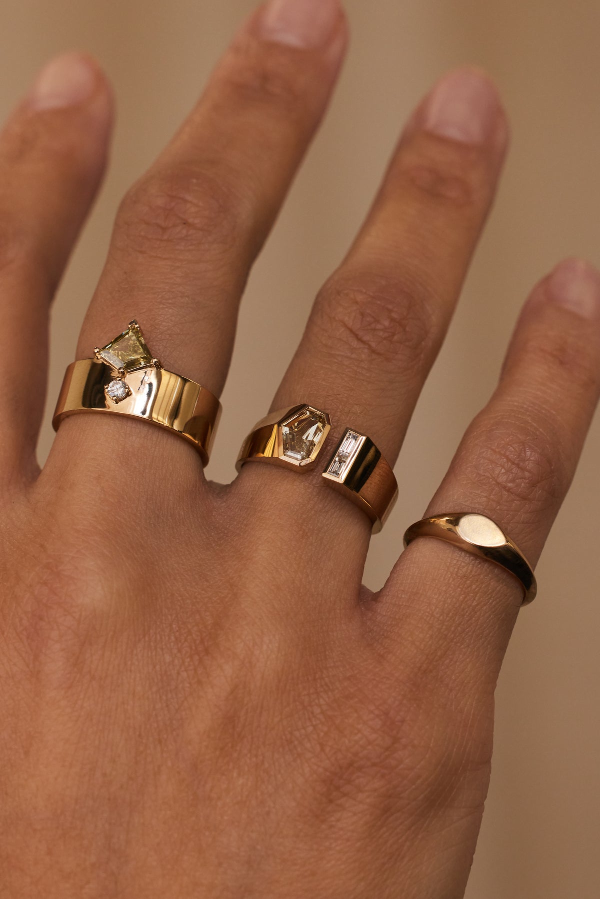 Shield Step Cut Diamond Dyad Signet Ring No. 10